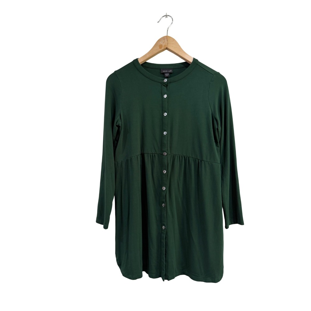 J. Jill Wearever Green Button Front Empire Waist Tunic Top XS Petite